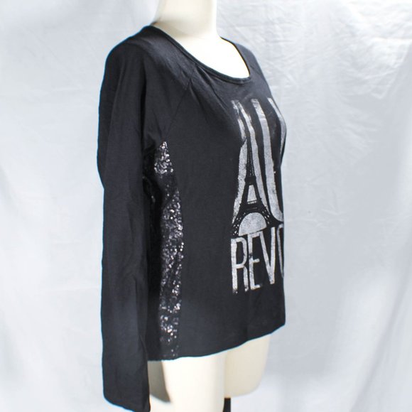 NWT Parisan Goth Black Sequin Graphic Long Sleeve Top Size XL JRS - Picture 3 of 6